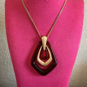 Vintage 1970s Avon Gold Tone and‎ Faux Tortoiseshell Geometric Necklace